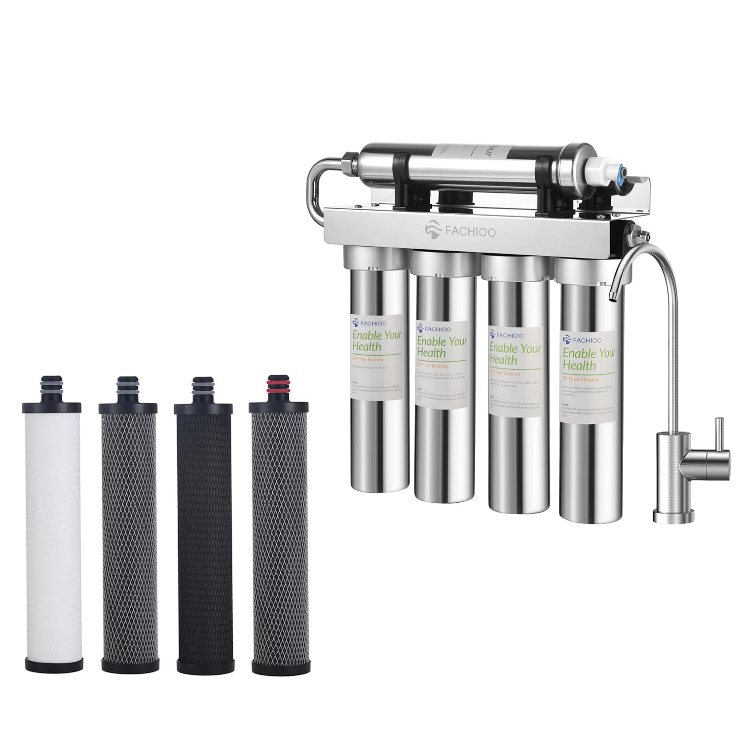 Fachioo Under Sink Water Filter System and 4 Replacement Filter