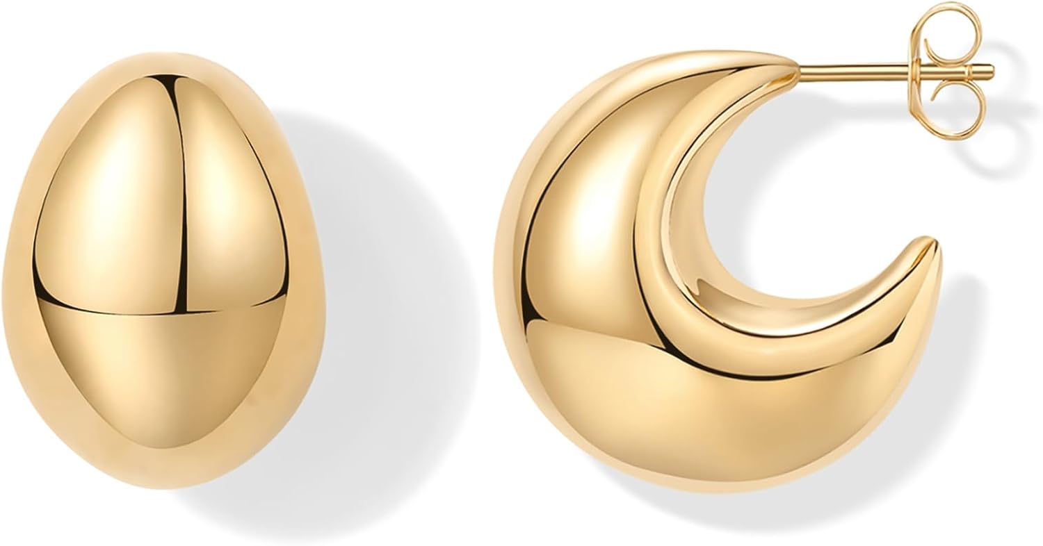 PAVOI 14K Gold Plated 925 Sterling Silver Posts Statement Earrings for Women - Geometric Dome Teardrop Drop Dangle Hoop Chunky Gold Earrings