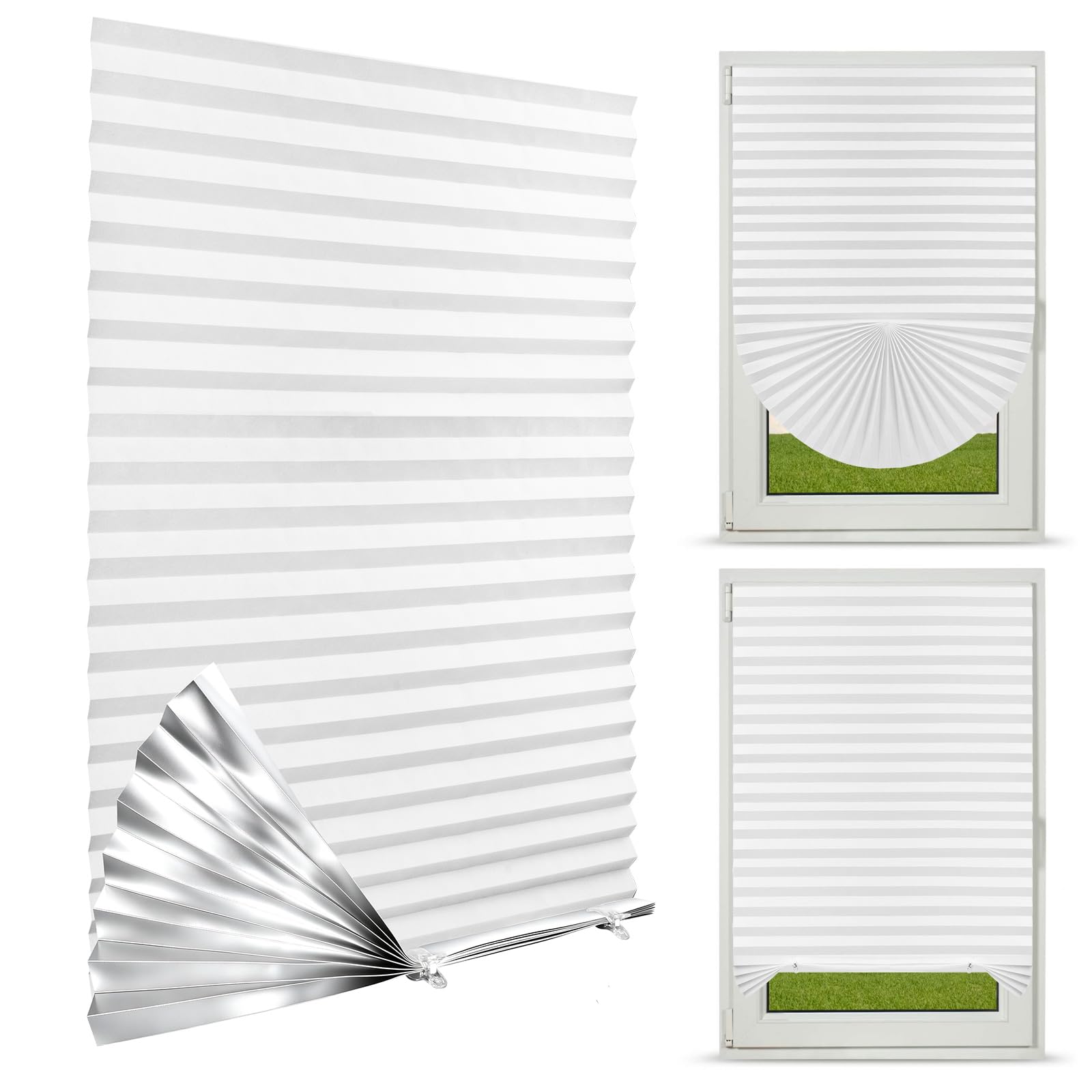NUTKIT No Drill Temporary Blinds, 90% Blackout Pleated Blinds-60 * 150cm