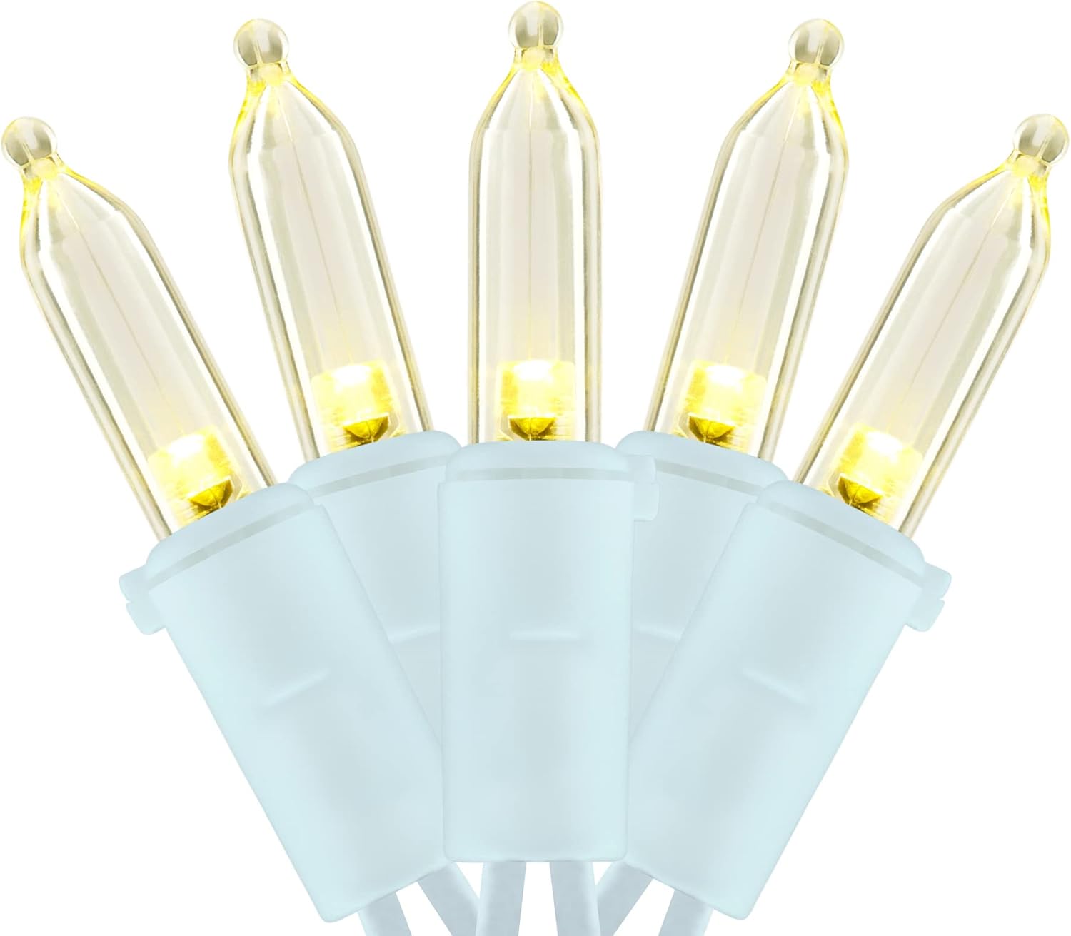 YULETIME Warm White LED Christmas Lights with White Wire