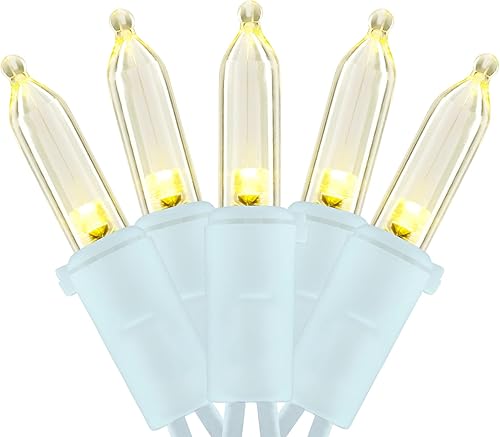 Miniatura 1 de YULETIME Juego de luces LED de Navidad de color blanco cálido con cable blanco, 66 pies, 200 unidades, certificación UL, de grado comercial, luces