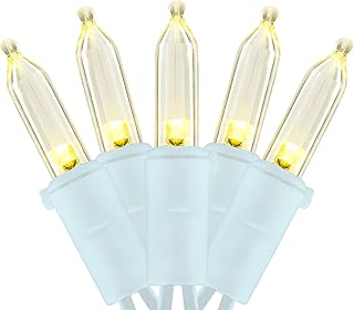 YULETIME 200 Warm White LED Christmas Lights, 66 Feet White Wire UL Cert...