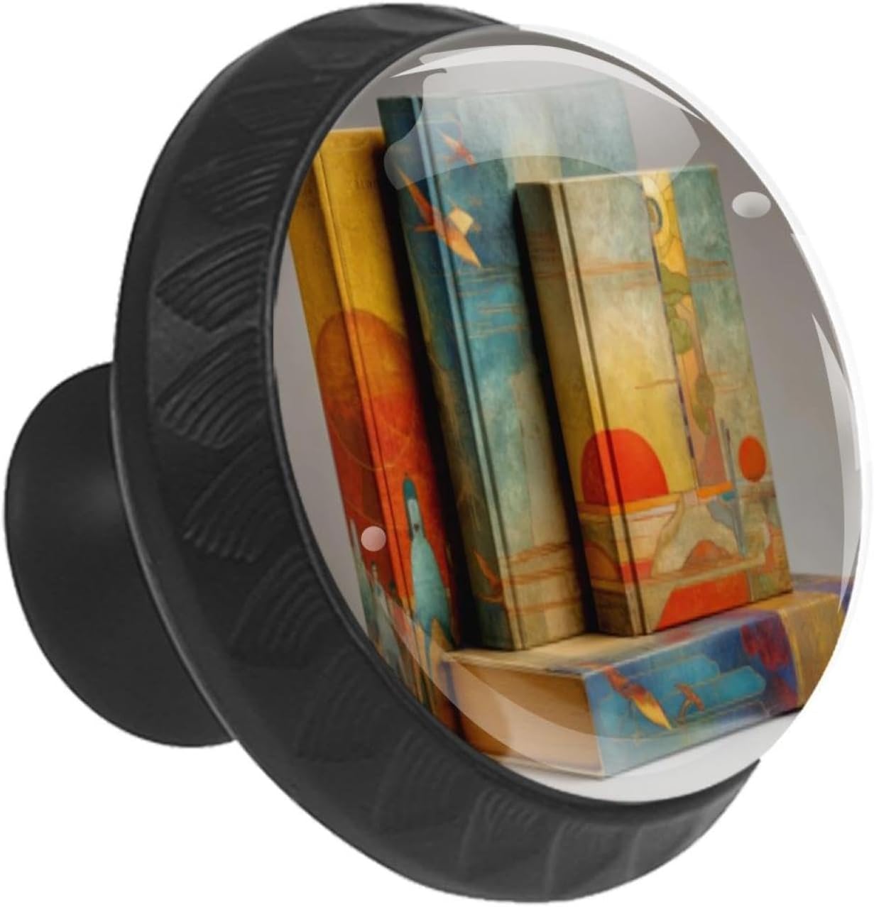 Black Base Books (1) Printed Drawer Pulls, Durable Cabinet Knobs for Wooden Cabinets & Drawers