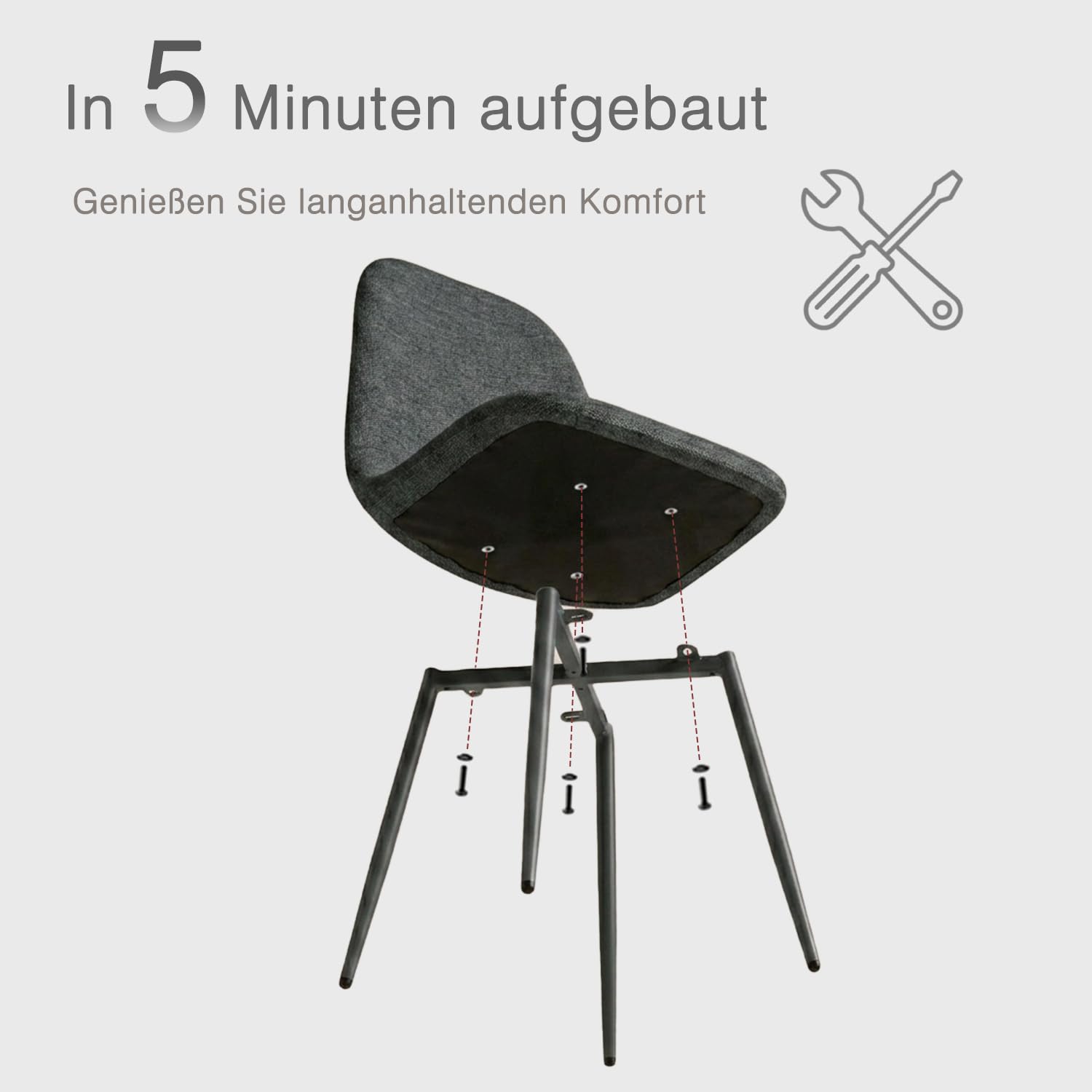 MEUBLE Cosy Esszimmerstühle 4er Set Küchenstuhl Polsterstuhl Wohnzimmerstuhl Skandinavisch mit Rückenlehne, Sitzfläche aus Stoff, Metallbeine, Grau