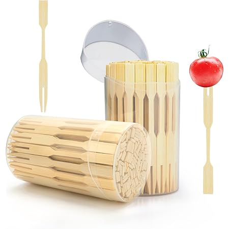2 Packs Mini Bamboo Forks 3.5 inch, Small Forks for Appetizers, Cocktail Forks Fruit Forks, Toothpicks for Appetizer, Disposable Wooden/Wood Food Picks for Charcuterie Board Accessories. 220 PCS