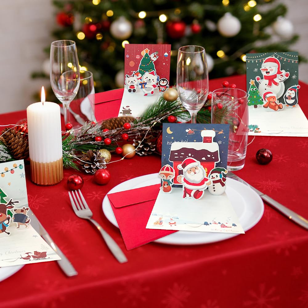 5 Pop Up Weihnachtskarten 3D Mit Umschlägen – Selbst Gestaltbare Weihnachtsgrüße Für Familie & Freunde