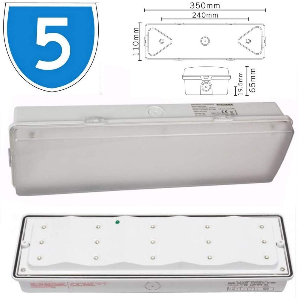 5 luces LED de emergencia para mamparo corriendo hombre leyenda flecha IP65 mantenida no impermeable salida de fuego EM3 NM3 M3 E3M 3 horas de respaldo de batería de 3 horas