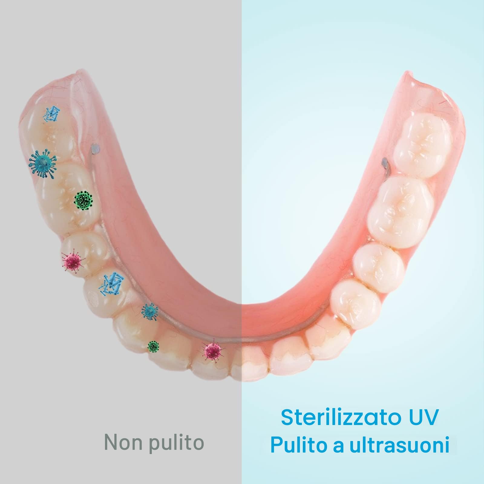 Macchina di pulizia ad ultrasuoni UV per protesi, allineatori, fermi, vasche sbiancanti, paradenti, macchina di pulizia ad ultrasuoni per tutti gli apparecchi dentali (200ML)
