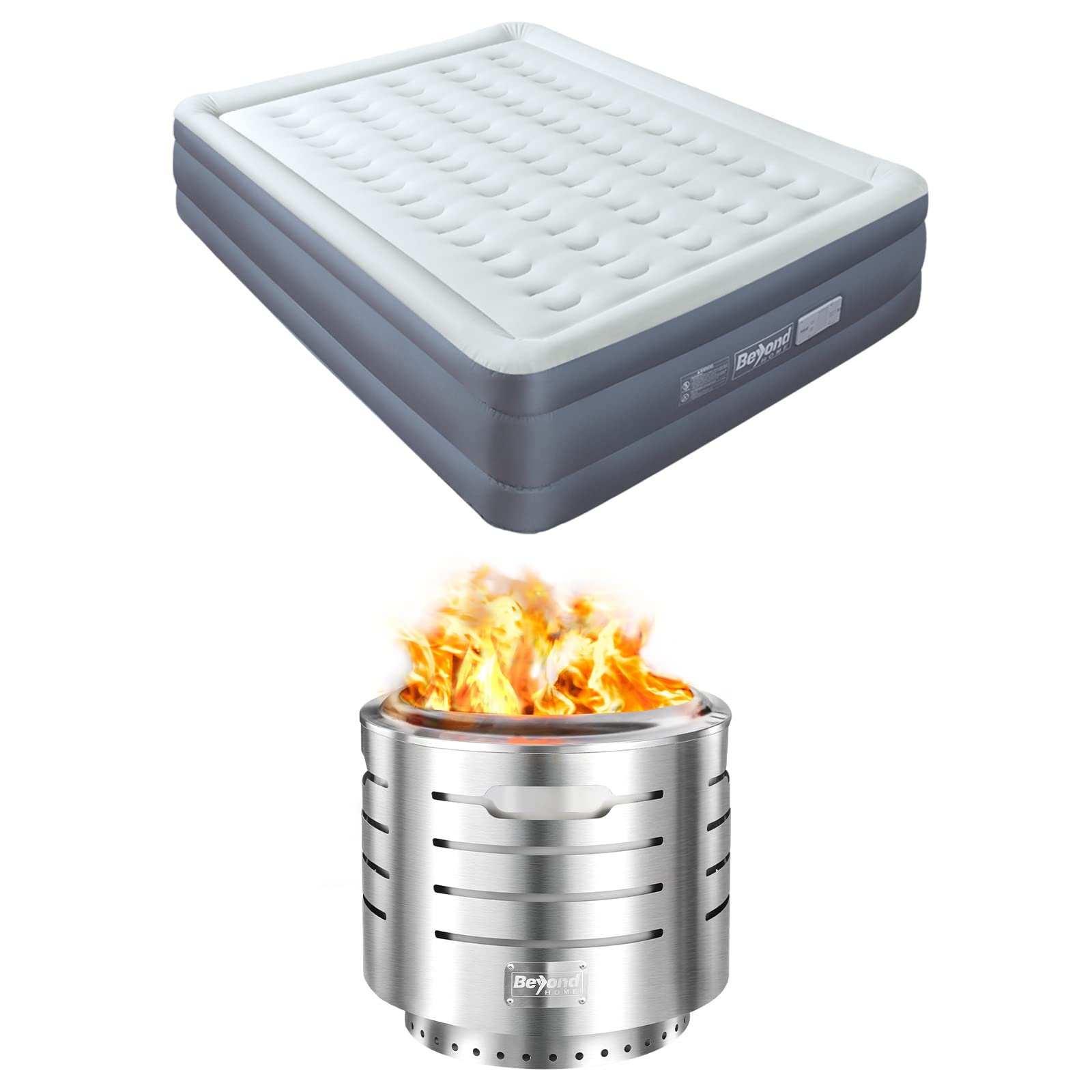 BeyondHOME Odorless Air Mattress Queen 18 Inch, Smokeless Instant Fire Pit