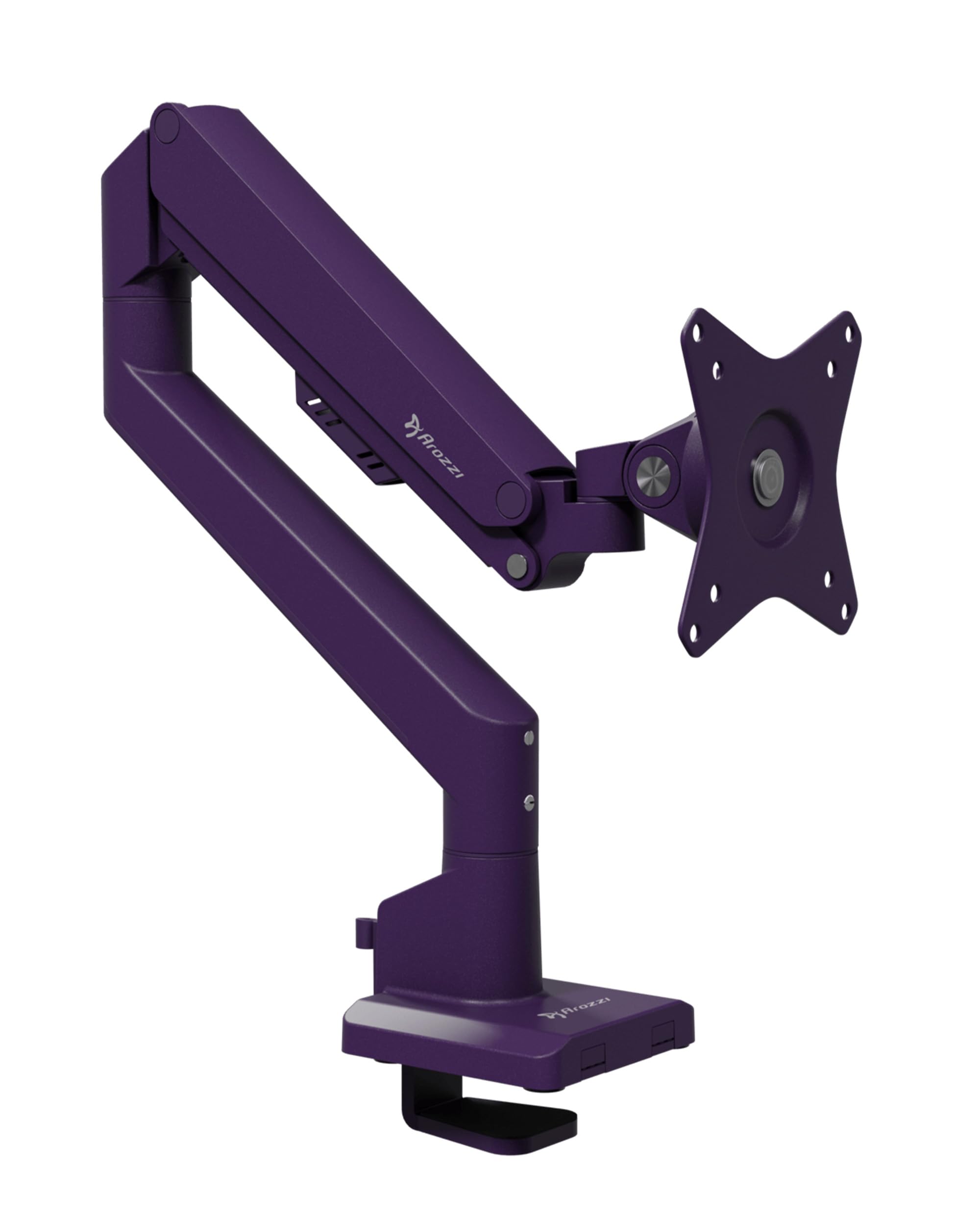 Arozzi Alzare Neo Single Bras Moniteur Ressort à Gaz - Pleine Mobilité, Hauteur Réglable 21–50 cm, VESA 75/100, Gestion des Câbles - Pince de Bureau & Passe-Câble Inclus - Jusqu'à 9 kg - Violet