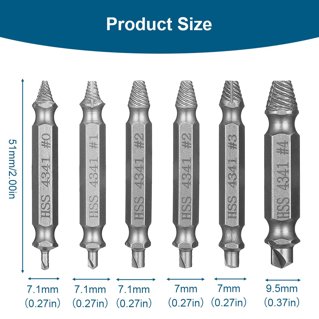 Set Estrattori Viti Danneggiate - 6 Pezzi In Acciaio HSS 4341 Per Viti Rotte O Spanate - Foto 6