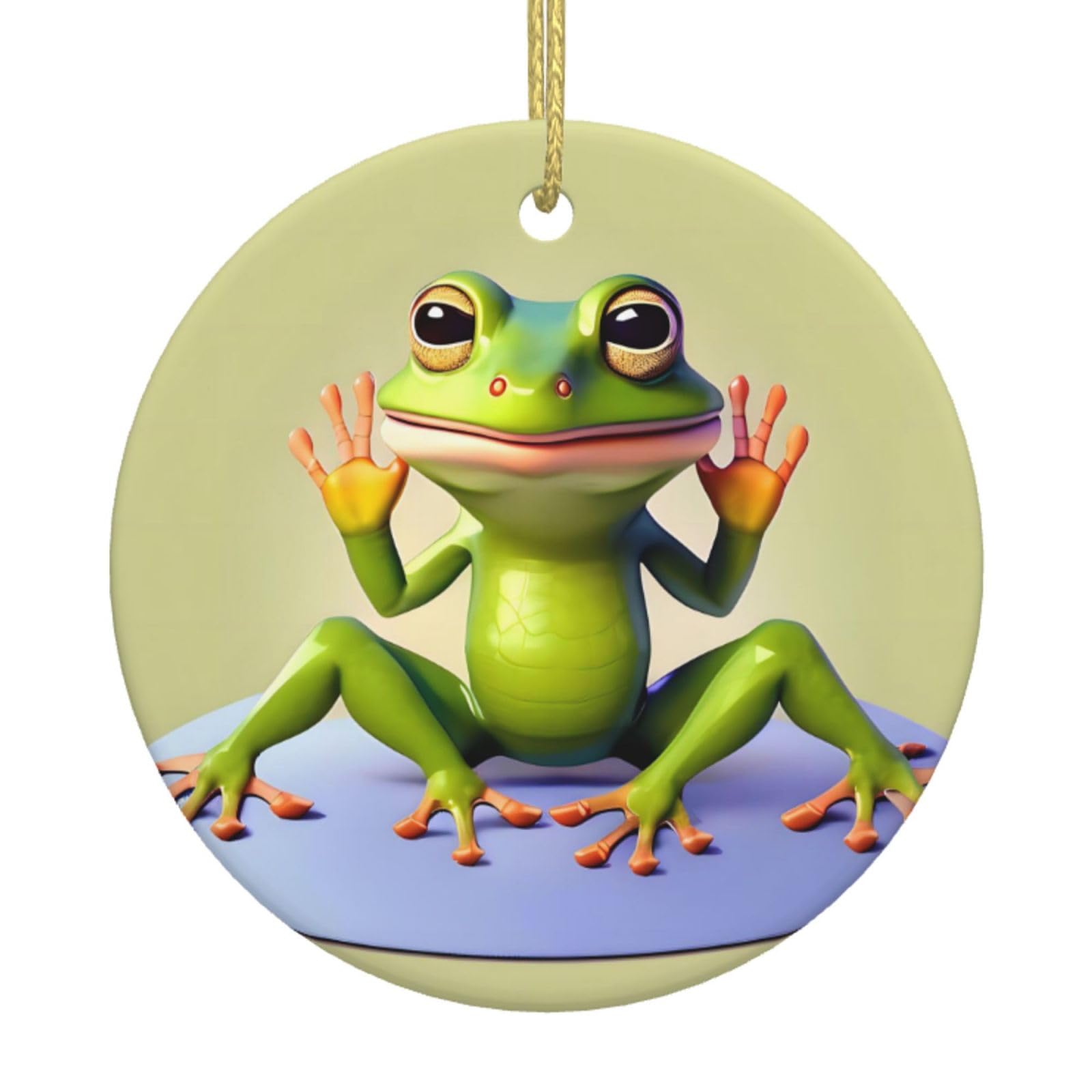 The Funny Frog Doing Yoga Printed Christmas Tree Ceramic Ornaments Holiday Decoration Christmas Unique Pendant for Christmas Party