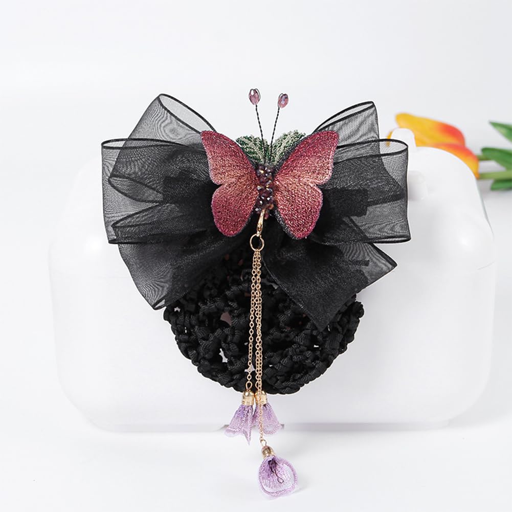 JKQBUX French Black Organza ribbon Bow Barrette Rose Flower Hair Clips for Women Girls Hair Bowknot Clip Wedding Party Christmas 1PC Red Butterfly - Image 2