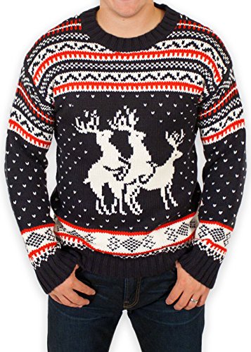 Festified Ugly Christmas Sweater - Reindeer Threesome Sweater (Medium) Navy
