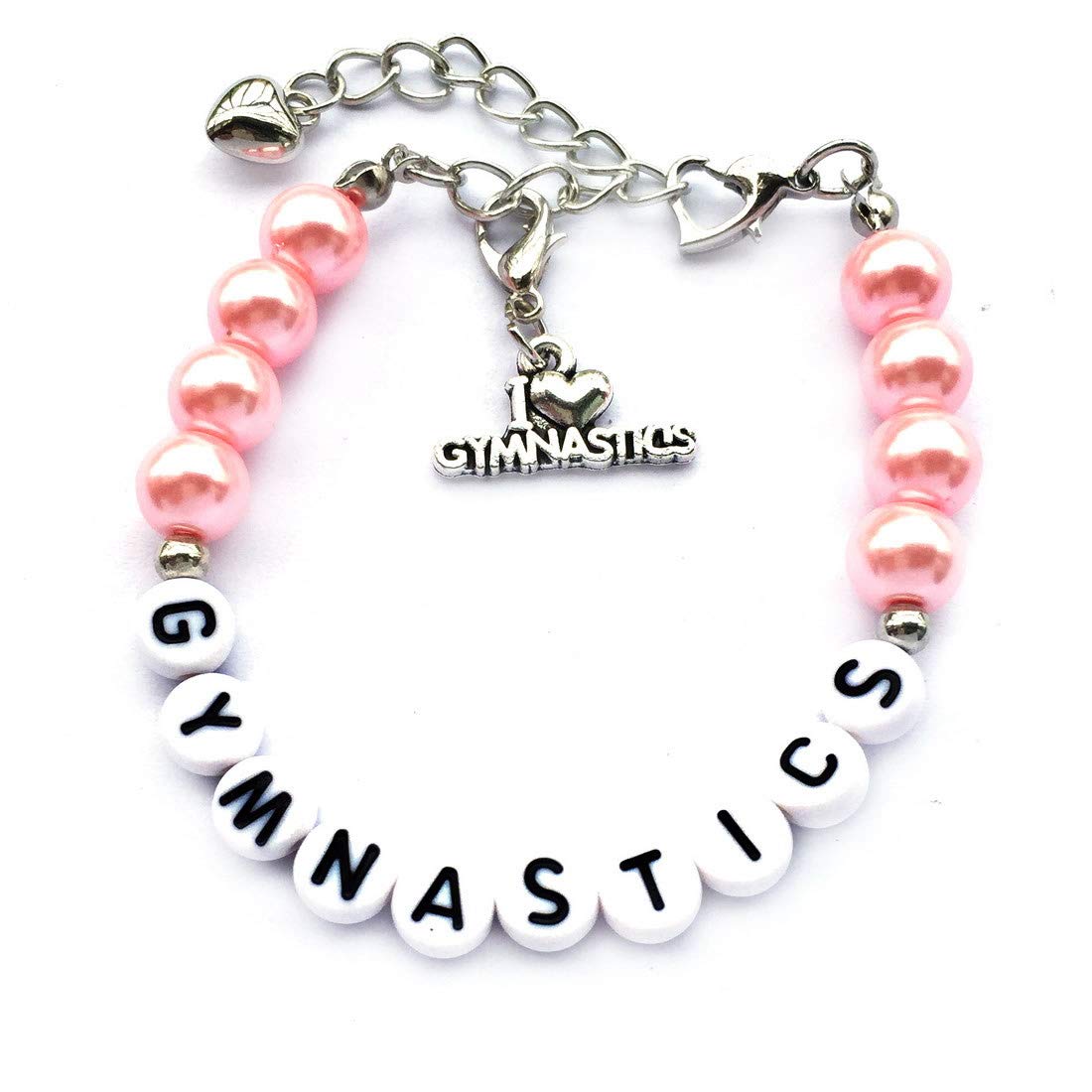 Tingting Hair Accessories Handmade Crystal Glass Pearls Beads Gymnastics Bracelet Party Favors Friendship Team Players Gym Sports Lover Jewelry Letter Pink