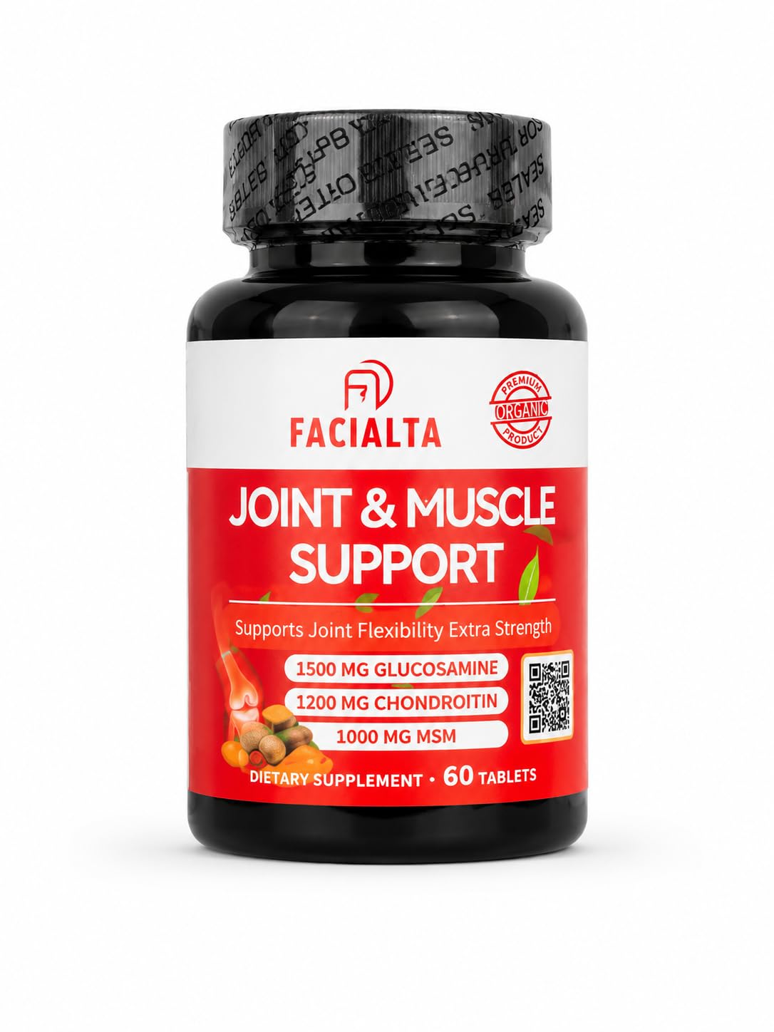 Joint & Muscle Support Supplement, 1500mg Glucosamine, 1200mg Chondroitin, 1000mg MSM, 60 Tablets, Joint Flexibility Extra Strength