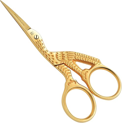 Golden Stork - Tijeras de bordado de 3.5 pulgadas para puntas pequeñas y afiladas, diseño de grúa de punto de cruz, tijeras de pájaros de acero