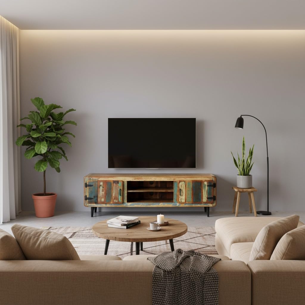 APRODZ Solid Wood Aarhus TV Stand Cabinet for Home | TV Unit for Living Room | Multicolor Finish-image-35