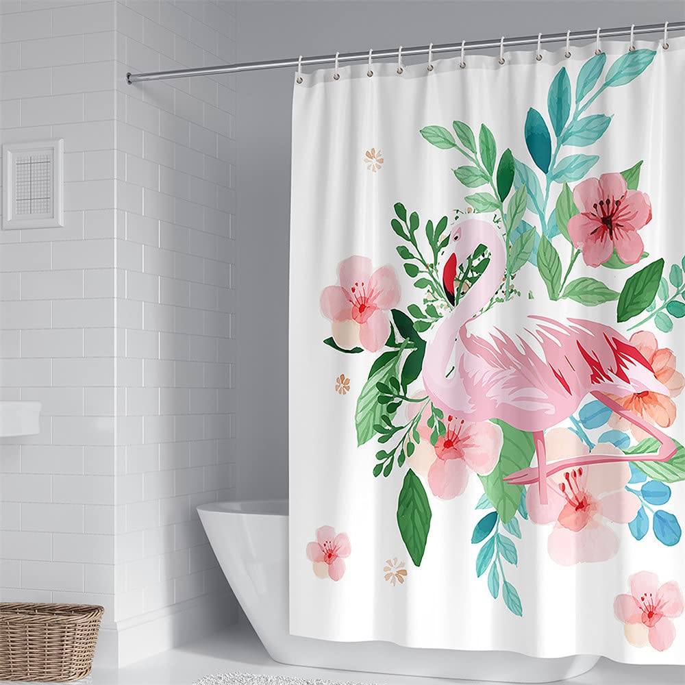Tenda da doccia impermeabile,fenicotteri 3D stampa poliestere antimuffa resistente ad asciugatura rapida tenda da bagno con ganci per bagno box doccia decorazioni per la casa(fiori rosa,150x