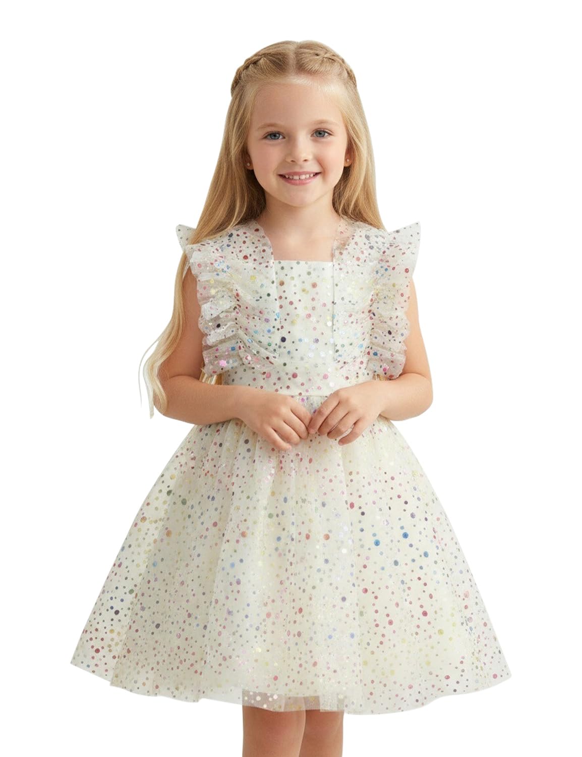 AGQT Girls Birthday Party Dress Polka Dots Sequin Star-Light Princess Tulle Wedding Pageant Evening Gown 3-10 Years