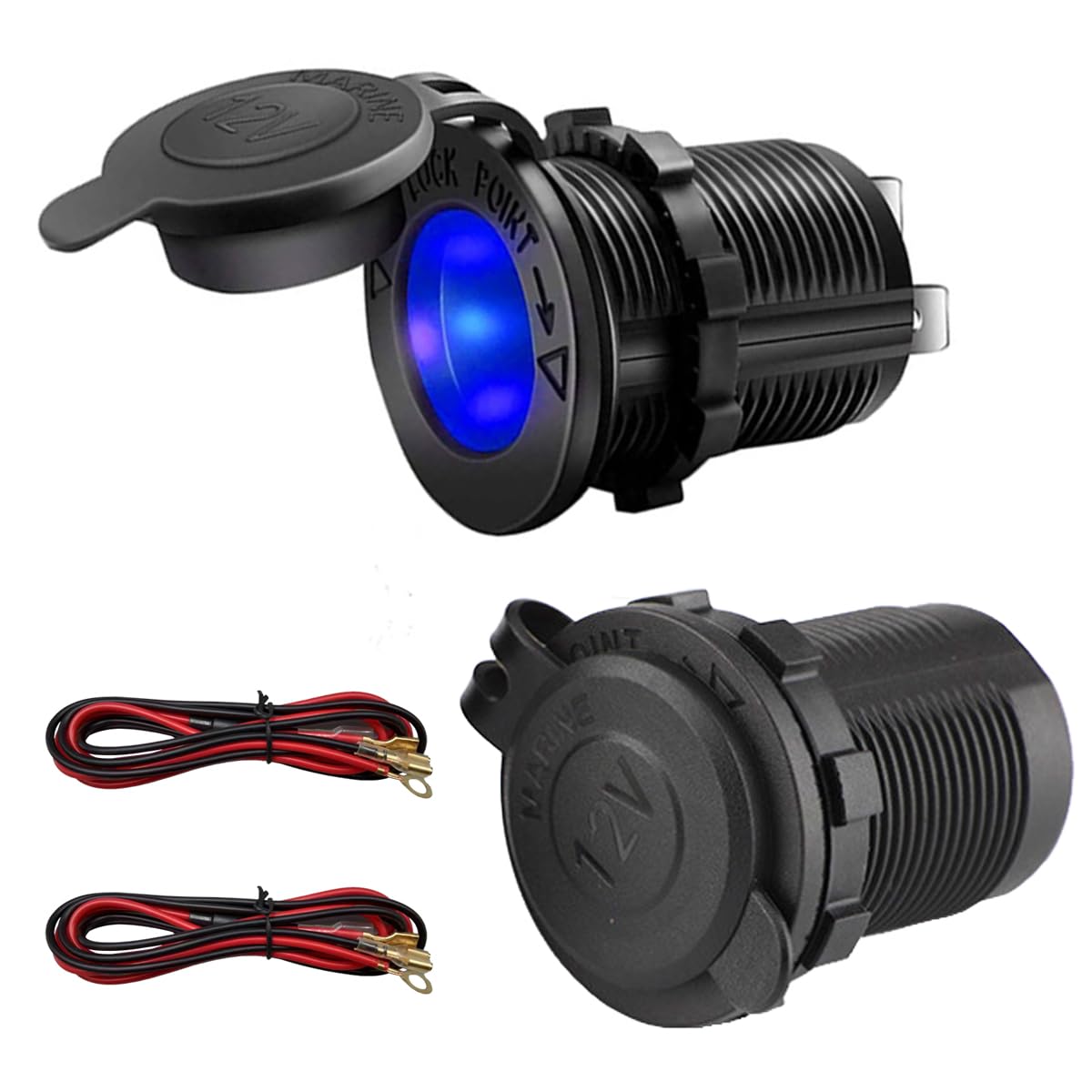 2 Prese Accendisigari 12V/24V Universali Con Fusibile E Coperchio - Presa Di Alimentazione Per Auto, Moto, Camper, ATV, Blu - 3