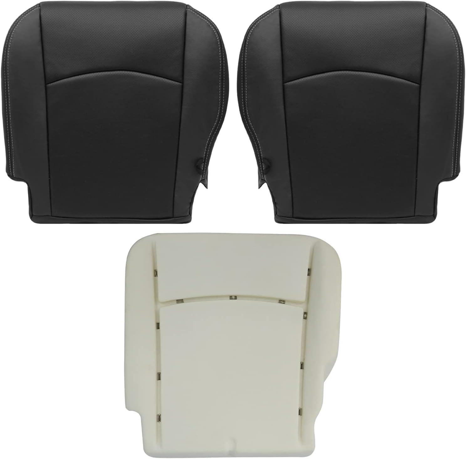 SecosAutoparts Driver & Passenger Bottom Replacement Perforated Leather & Driver Foam Cushion Seat Cover Black Compatible with Dodge Ram 2500 3500 4500 5500 Laramie Sport SLT 2009 2010 2011 2012