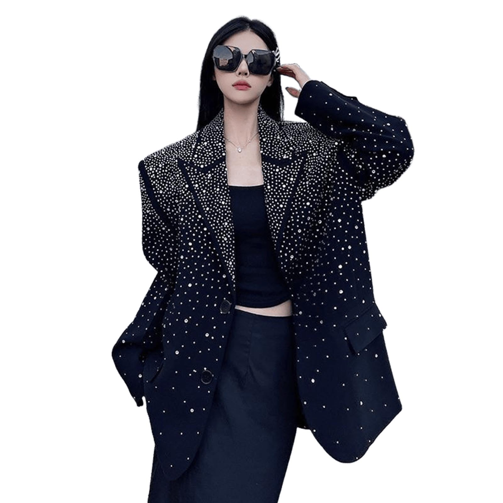 Small Niche Diamond hot Stamping Suit Jacket for Women with Loose Design and Temperament Loose Suit top