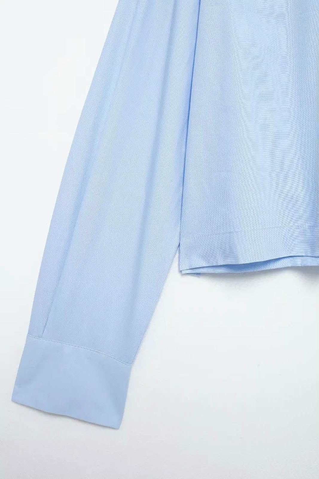 Camicia Donna Camicetta Blu Moda da con Collo Bavero E Maniche Lunghe, Casual, Chic, Donna-Blu-l