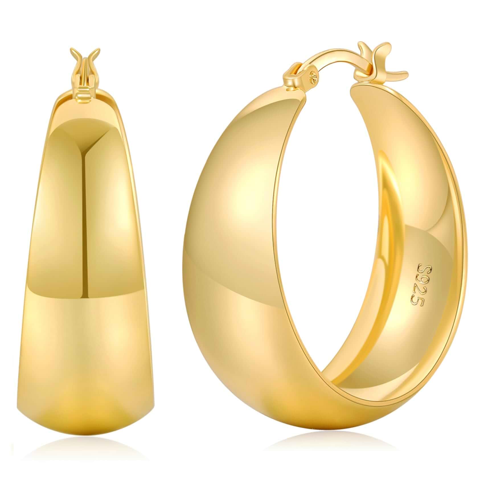 Senteria 12mm Wide Thick Sterling Silver Hoop Earrings Hypoallergenic 14K Real Gold Plated Hoops Large Earring Lightweight Chunky Hoops Earring for Women Gift for Birthday Christmas 25/30/40/50MM
