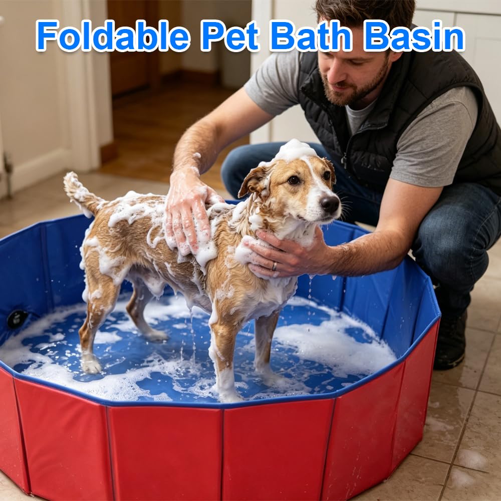 Piscina per cani, 80 x 30 cm, pieghevole, con valvola di scarico, antiscivolo, per cani di piccola taglia, gatti