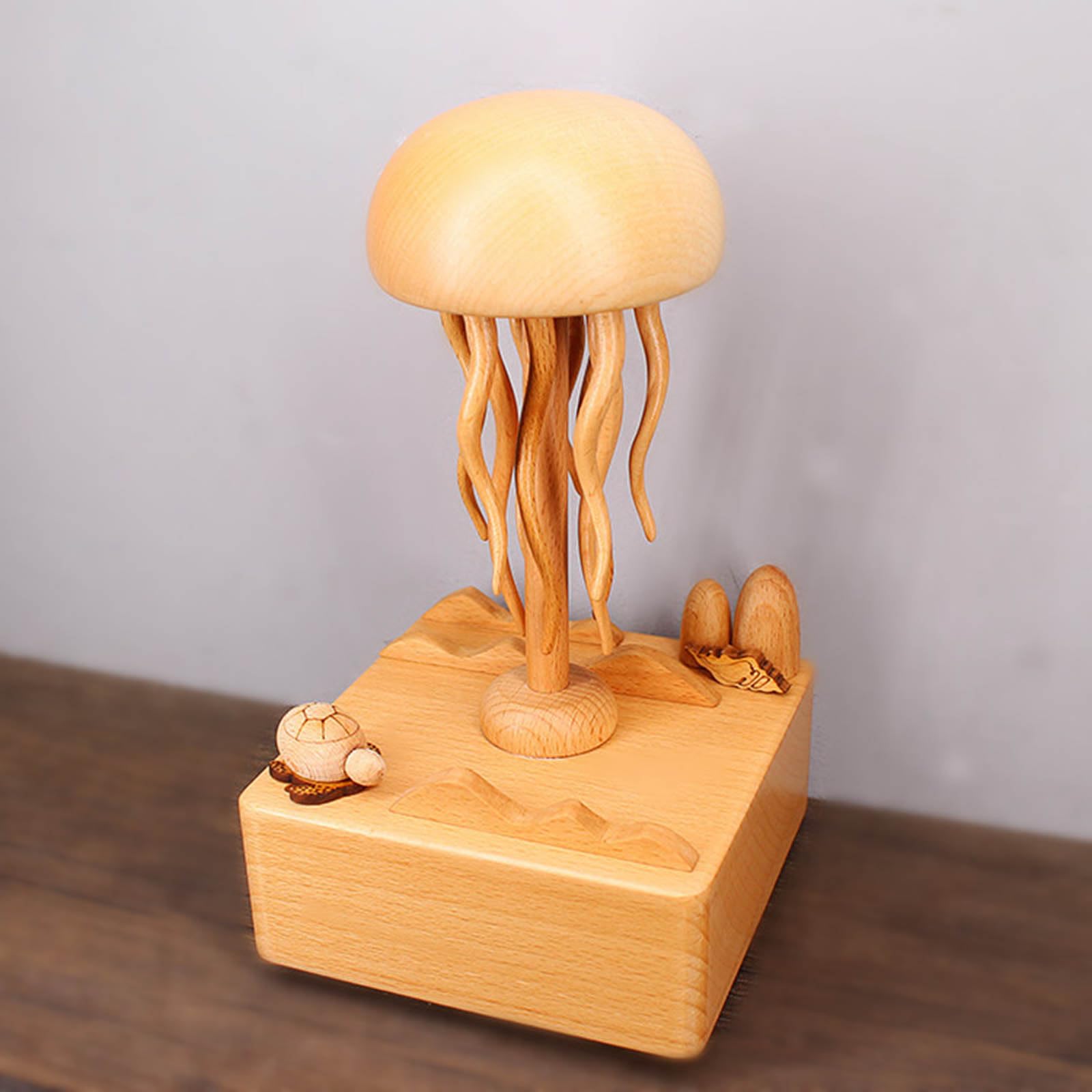 Caja de música eléctrica con temática artística de medusas, diseño de carpintería y movimiento, regalo para el día de San Valentín
