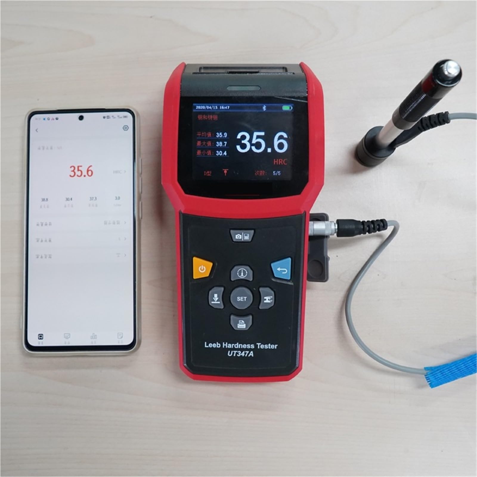 Probador de dureza, Probador de dureza Leeb portátil/Medición de dureza de materiales metálicos/Almacenamiento de datos/Comunicación por Bluetooth