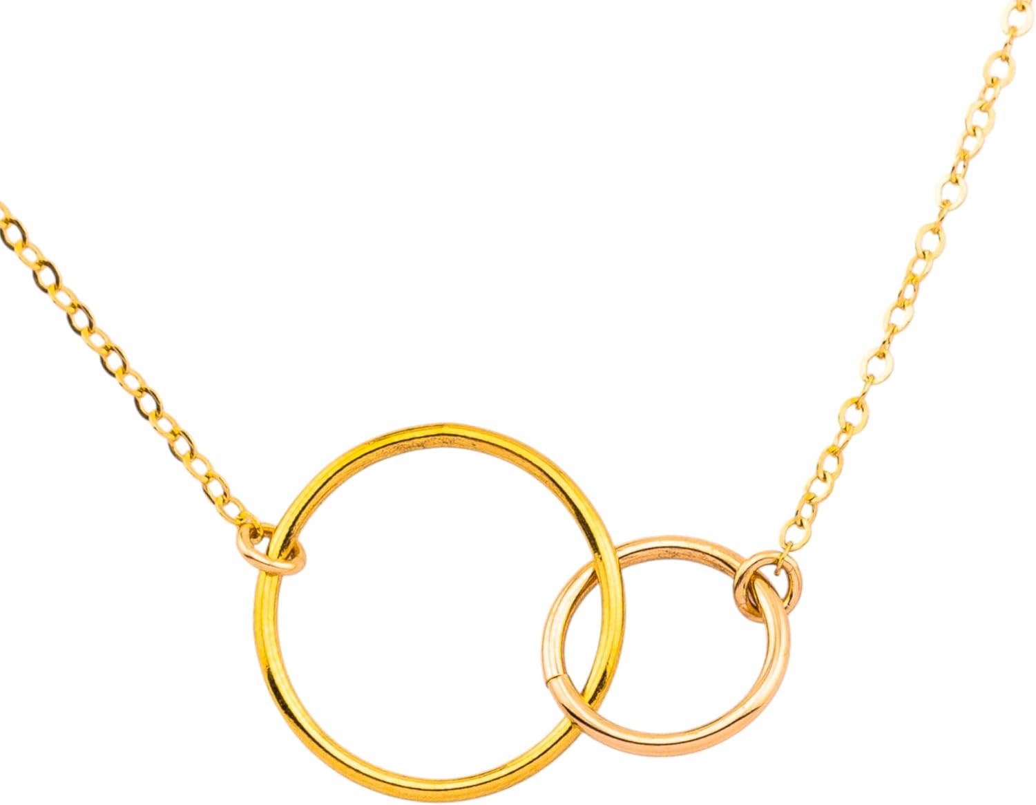 HotMixCold Interlocking Double Circle Pendant Necklace, 2 Entwined Ring Minimalist Jewelry Gift for Her, Couple, Sister Necklace