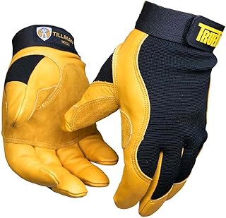 John Tillman and Co Large Black and Gold TrueFit Cowhide and Spandex Full Finger Mechanics Gloves with ElasticHook and Loop Cuff