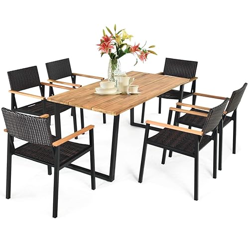 Tangkula 7 Pieces Outdoor Dining Set, Patented Patio Furniture Set