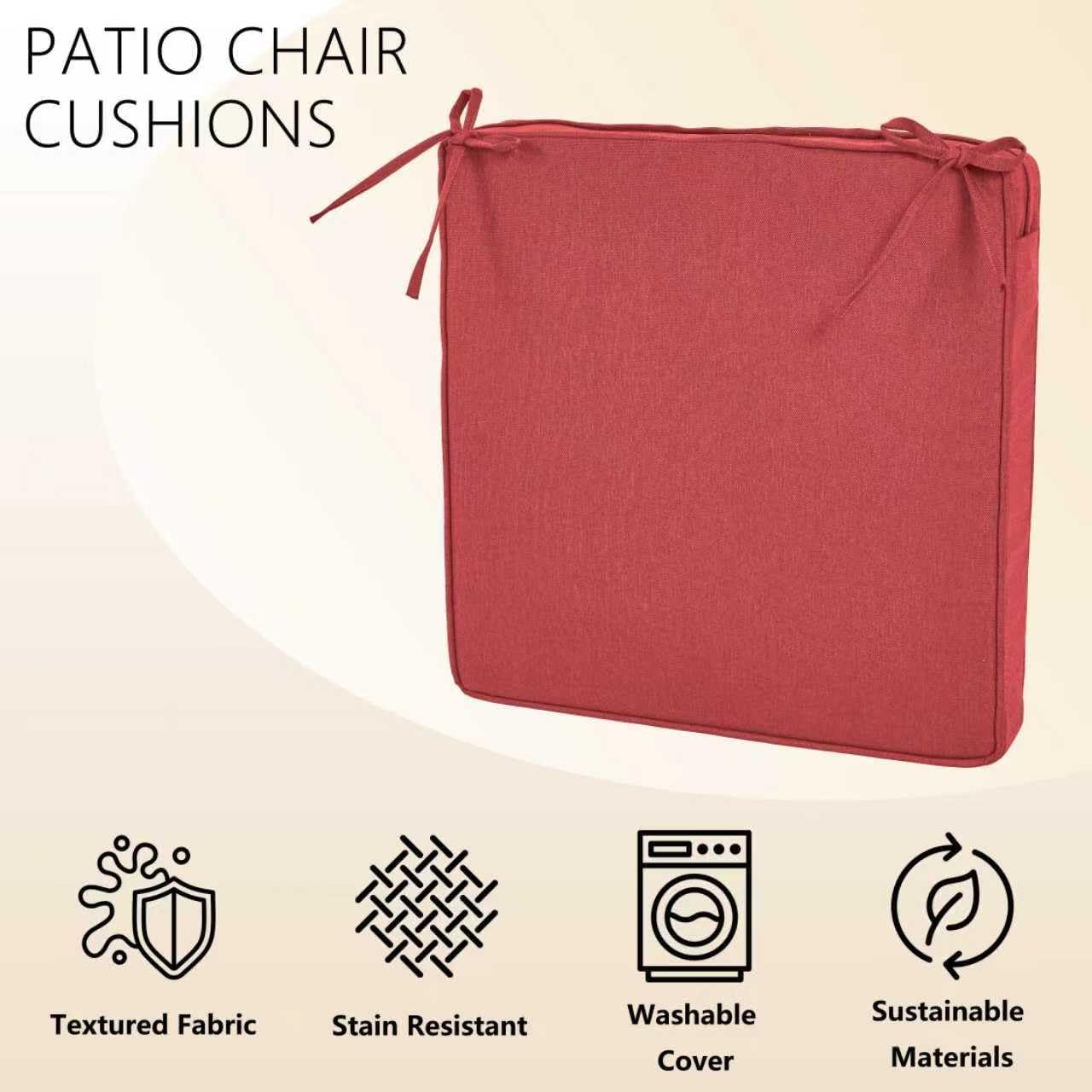 Patio Chair Cushions Set of 4,19x19x3 Square Outdoor Chair Cushions,Fade Resistant Water Resistant seat Cushion with Hidden Zipper&Ties for Patio Furniture,Crimson Red