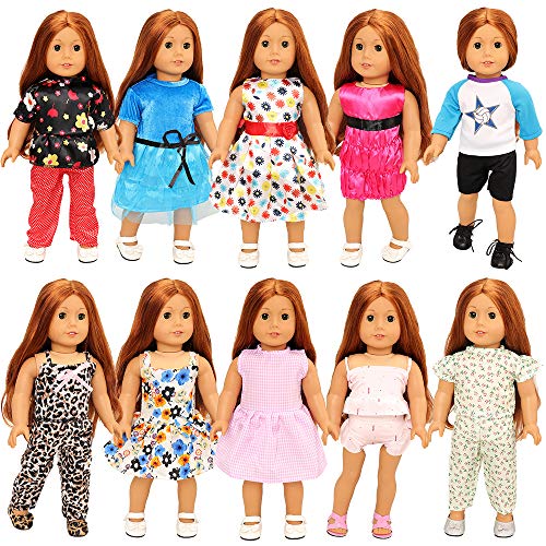 image for BARWA 10 Sets Girl Doll American Doll Clothes 5 Sets Clothes Outfits a