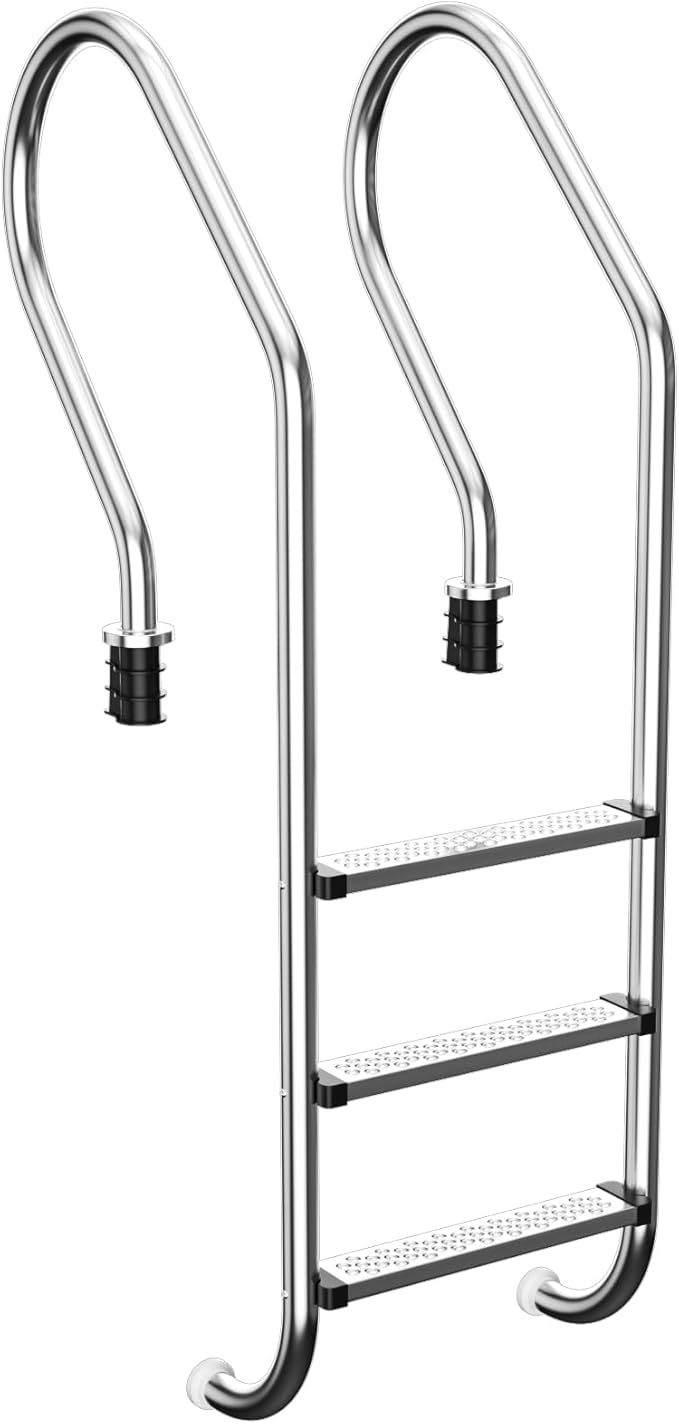 Swimming Pool Ladder, 3-Step Stainless Steel Non-Slip Pedals Pool Stairs for In-Ground Pools, Weight Capacity 330lbs, Easy to Install and Climb for Indoor/Outdoor Pools