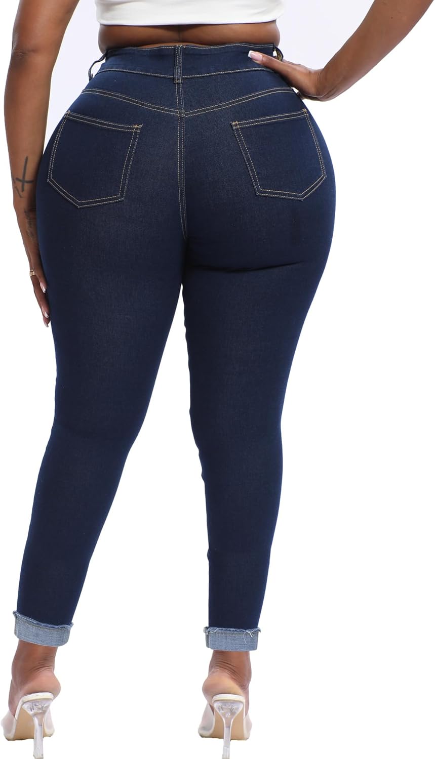 Womens Plus Size Skinny Jeans High Waisted Stretchy Classic Ankle Jean - Image 2