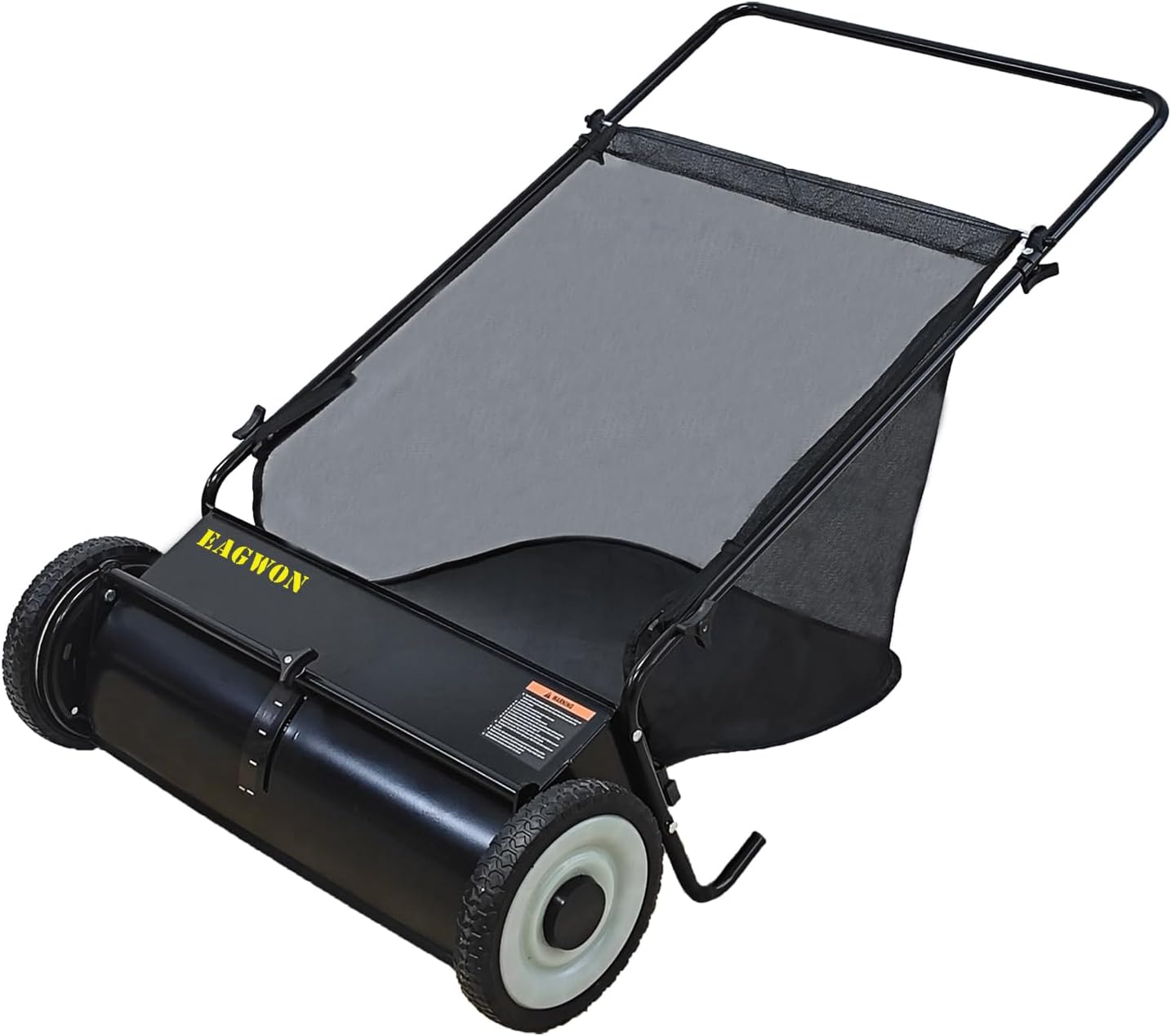 Push Lawn Sweeper, 26-Inch Width, 7 Cu. Ft. Hopper Capacity, 4 Spinning Brushes, Adjustable Height, Durable Steel Frame with Rubber Wheels, Ideal for Leaves and Grass 26" Black