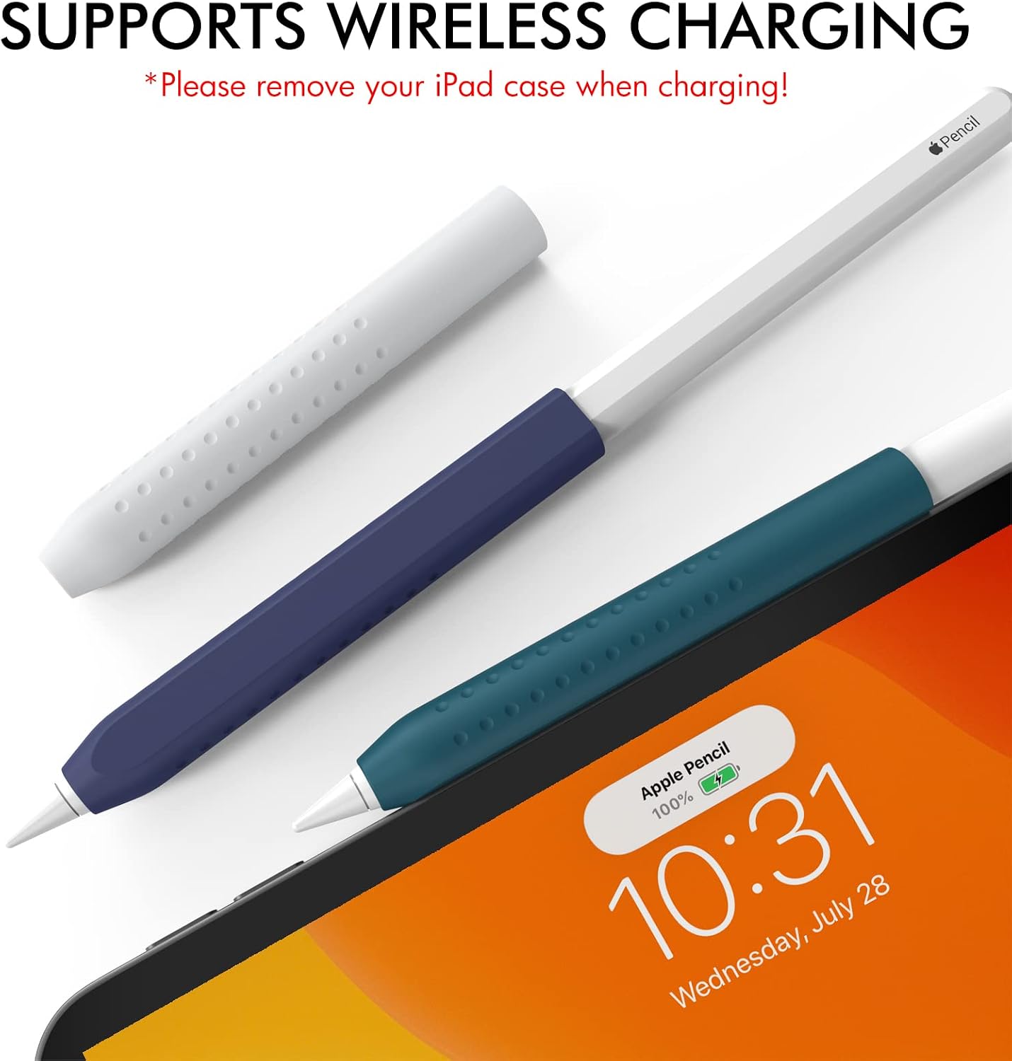 NIUTRENDZ 3 Pack Silicone Grip for Apple Pencil 2nd Generation & Apple Pencil (USB-C) Grip Ergonomic Design Protective Case Cover Sleeve (White + Midnight Blue + Pine Green)