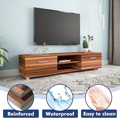 Miniatura 10 de Soporte de TV de 70 pulgadas con toma de corriente para sala de estar, consola multimedia con estación de carga, consola de TV con puerta corrediza