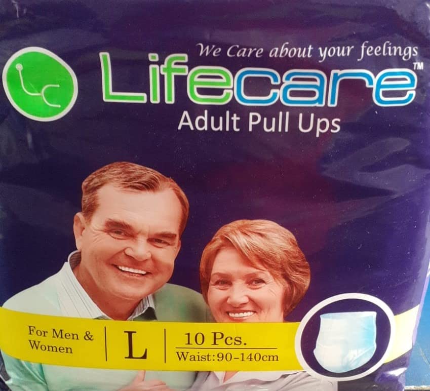 Premium Adult Pull Ups (PANTY|UNDERWEAR|BRIEF STYLE ADULT DIAPER) - LARGE (90-140 CM | 35-55 INCH) for MEN & WOMEN | UNISEX | Cloth like stretchable waist panel | Leak proof | Anti bacterial extra absorbent core | Advanced aquisition layer | Pack of 1 (10 NOS)