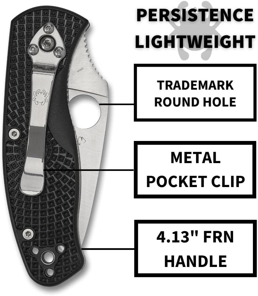 Spyderco Persistence Folding Pocket Knife with 2" 8Cr13MoV and FRN Handle - EDC Knife for Men and Women, Perfect for Hunting, Tactical, Camping, Survival, Hiking - SpyderEdge - C136SBK