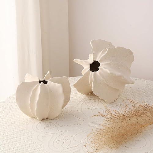 Miniatura 7 de Juego de 3 jarrones de cerámica blanca para decoración moderna del hogar, adecuado para hierba de las pampas, jarrón neutro bohemio nórdico de