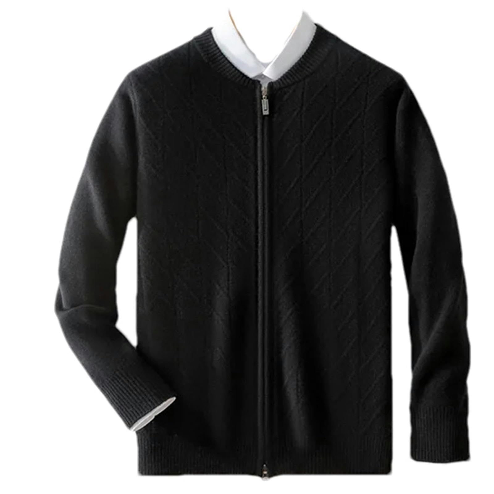 Cárdigan de lana para hombre de otoño e invierno, cuello alto, color liso, abrigo grueso