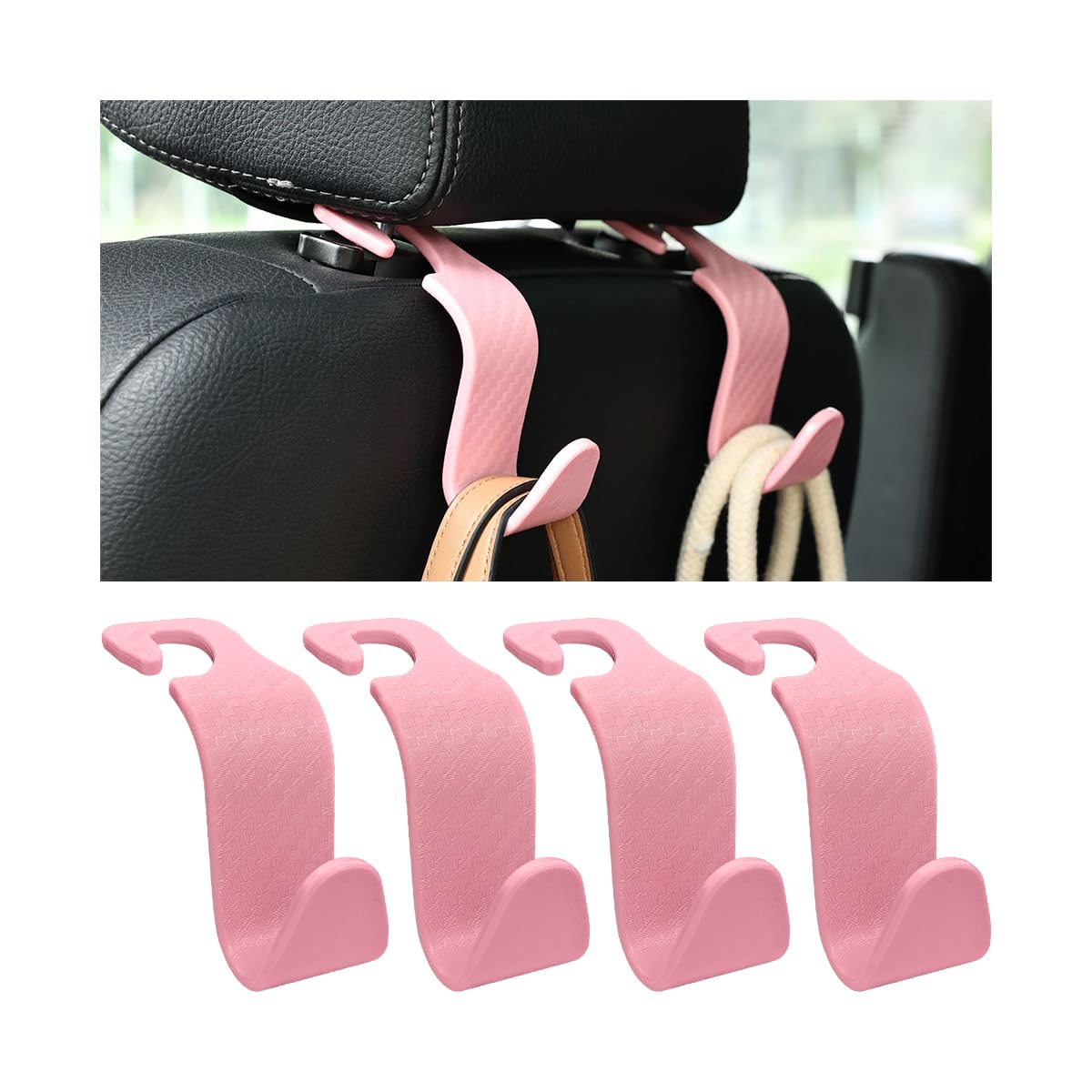 Hanemia 4PCS Car Seat Headrest Hooks, Auto Back Seat Hanger Holder, Durable Stylish Vehicle Organizer Universal Car Interior Accessories, Storage