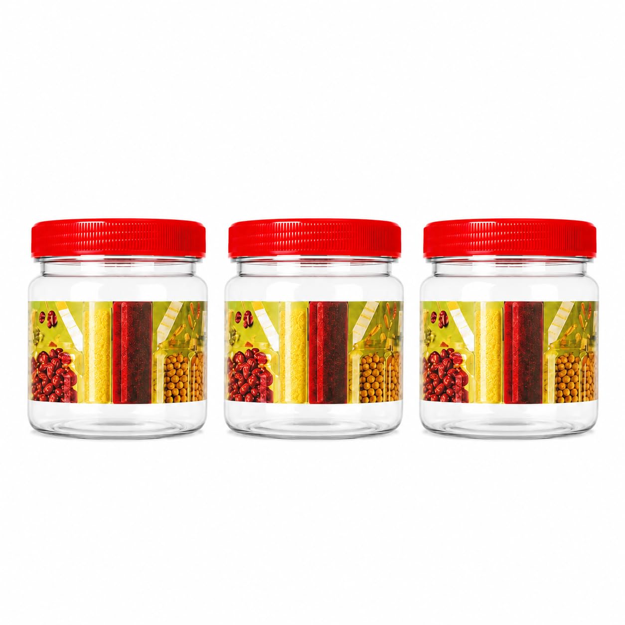 ANGIX 3 x 500ml Plastic Storage Jars with Screw Lids, Airtight Food Storage Containers for Kitchen, Spices, Herbs, Sweets & More with Clear Canister Pots