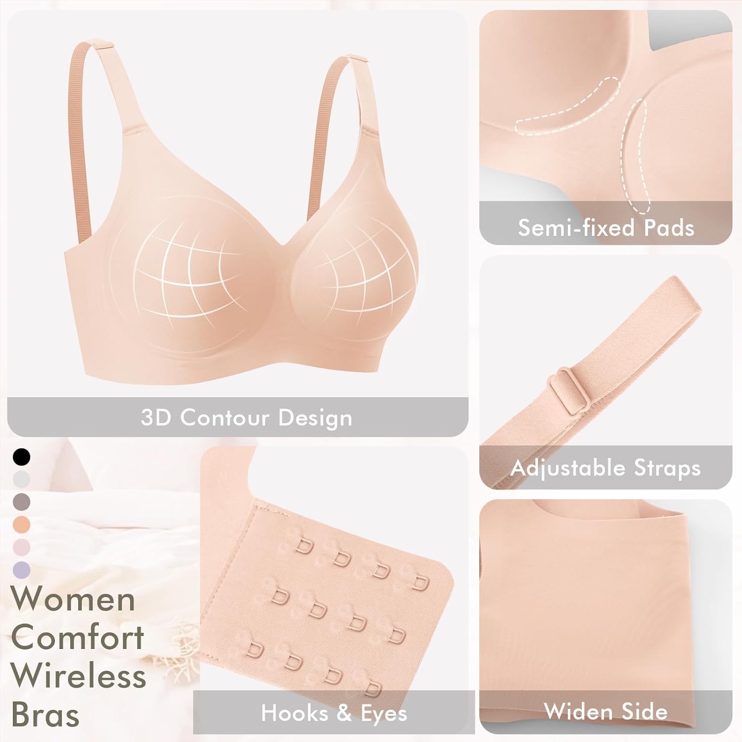 Ganado Bras for Women No Underwire Wireless Comfortable Push Up Bra Padded Full Coverage Everyday Bras - Image 4