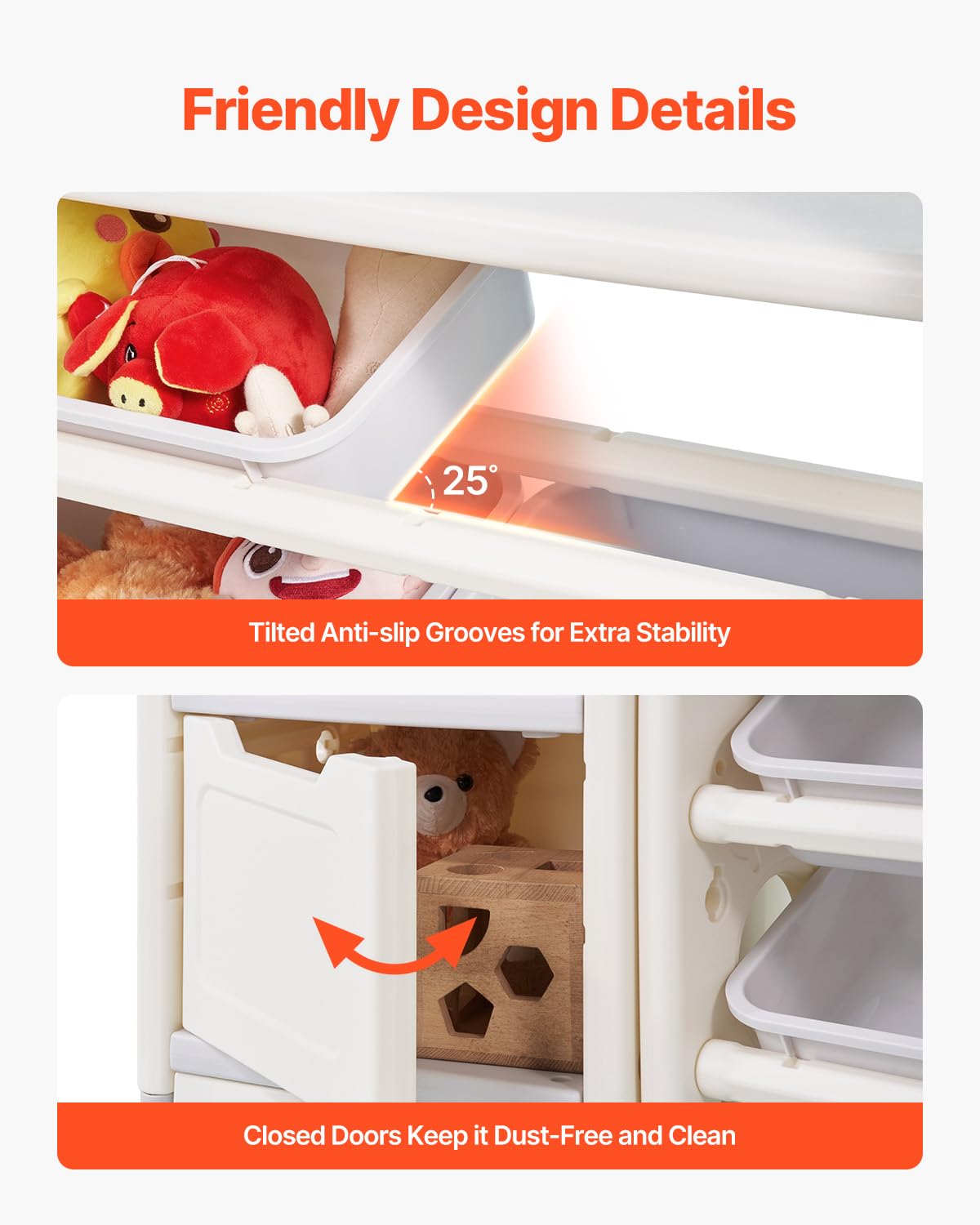 VEVOR Scaffale per Giocattoli in HDPE, Organizzatore per Giocattoli Multifunzionale a 4 Ripiani con 10 Contenitori in Plastica Flessibile e Tavolo da Disegno, per Camera da Letto e Aula, Grigio Beige